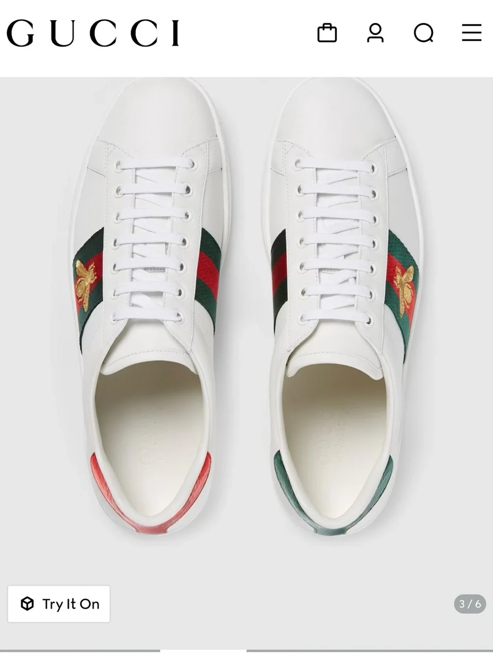 Gucci White Leather Sneakers with Green and Red Web & Gold Bee